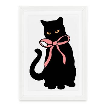 Silhouette de chats avec décoration de ruban - Affiche encadrée (27 × 37 cm) - blanc - Devant