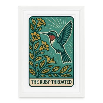 Hummingbird and Flowers – Vintage Botanical Bird - Framed poster (27 × 37 cm) - white - Front