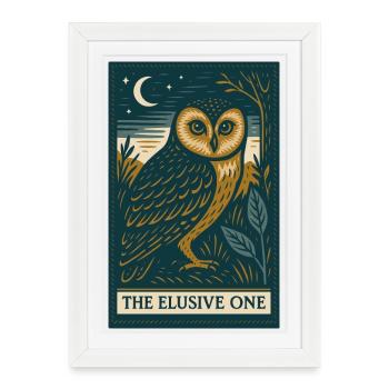 Hibou mystique sous le ciel nocturne - Affiche encadrée (27 × 37 cm) - blanc - Devant