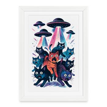 OVNI extraterrestre, chat OVNI, chat rayonnant, cadeau - Affiche encadrée (27 × 37 cm) - blanc - Devant