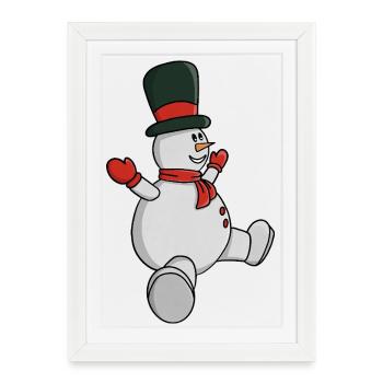 Whimsical Snowman with Top Hat and Scarf - Framed poster (27 × 37 cm) - white - Front
