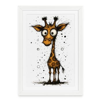 Funny giraffe with big eyes – comic splash - Framed poster (27 × 37 cm) - white - Front