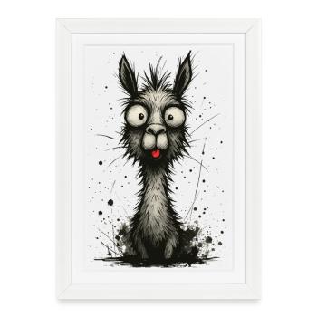 Funny llama with tongue – comic book splash - Framed poster (27 × 37 cm) - white - Front