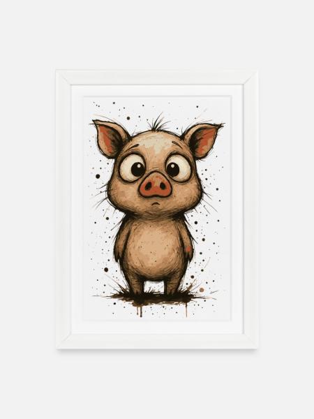 Funny piglet with big eyes – splash - Framed poster (27 × 37 cm) - white