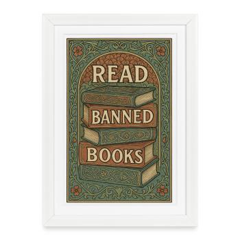Lire Livres interdits Vintage Stack - Affiche encadrée (27 × 37 cm) - blanc - Devant