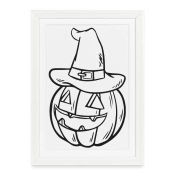 Croquis de citrouille avec chapeau de sorcière - Motif mignon d’Halloween - Affiche encadrée (27 × 37 cm) - blanc - Devant