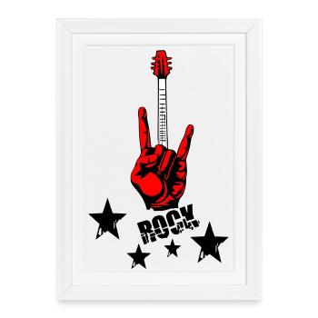 Main rock et manche de guitare - Affiche encadrée (27 × 37 cm) - blanc - Devant