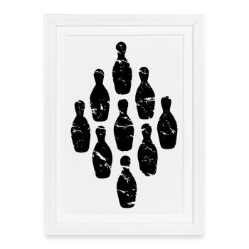Kegeln Alle Neun Kegelbahn utilisé look rétro Party 9 - Affiche encadrée (27 × 37 cm) - blanc - Devant