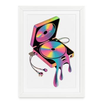 Retro Discman Psychedelic CD Player 90s - Framed poster (27 × 37 cm) - white - Front