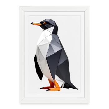 Polygon Penguin: Geometric Elegance - Framed poster (27 × 37 cm) - white - Front
