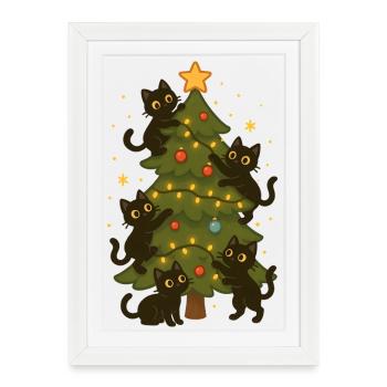 Décoration de sapin de Noël de chats Design amusant - Affiche encadrée (27 × 37 cm) - blanc - Devant