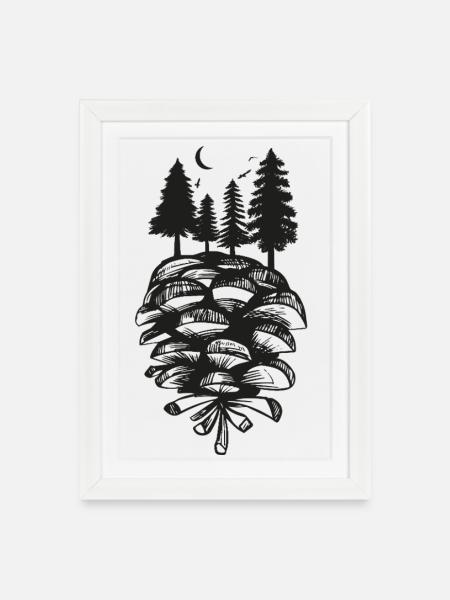 Tannenzapfen Nature Forest - Gerahmtes Poster (27 × 37 cm) - Weiß