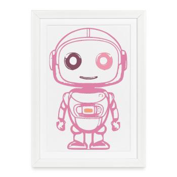 Illustration du robot spatial rose - Affiche encadrée (27 × 37 cm) - blanc - Devant