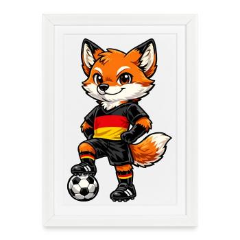 Football Fox Allemagne Fan Drapeau allemand - Affiche encadrée (27 × 37 cm) - blanc - Devant