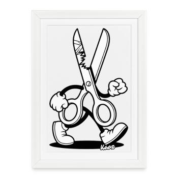 Dessin animé rétro : Ciseaux avec pieds - Affiche encadrée (27 × 37 cm) - blanc - Devant
