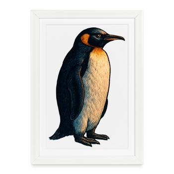 Illustration de pingouin avec un contraste chaleureux - Affiche encadrée (27 × 37 cm) - blanc - Devant