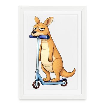 Un joli kangourou en scooter solitaire en Australie - Affiche encadrée (27 × 37 cm) - blanc - Devant
