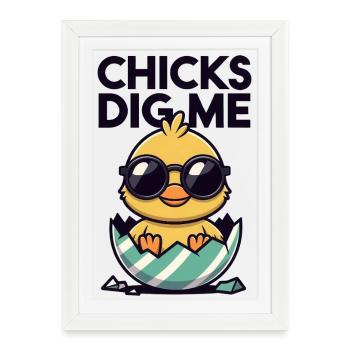 Drôle de design d’œuf de canard de Chicks Like Me - Affiche encadrée (27 × 37 cm) - blanc - Devant
