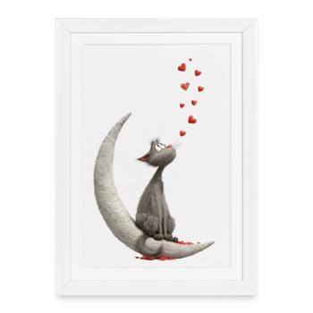 Chat sur la Lune - Affiche encadrée (27 × 37 cm) - blanc - Devant