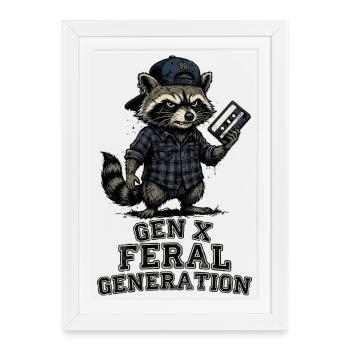 Retro Raccoon Gen X Feral Generation - Framed poster (27 × 37 cm) - white - Front