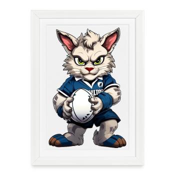 Rugby Cat - Affiche encadrée (27 × 37 cm) - blanc - Devant