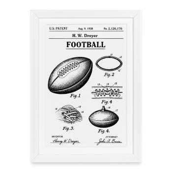 Brevet du plan vintage pour balle de football américain - Affiche encadrée (27 × 37 cm) - blanc - Devant