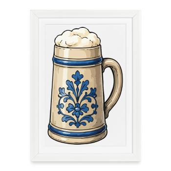 Décoration florale bleue Bière Art en pierre - Affiche encadrée (27 × 37 cm) - blanc - Devant