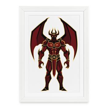 Masque de Démon Démoniaque, Fantasy de Mort, Satan Halloween - Affiche encadrée (27 × 37 cm) - blanc - Devant
