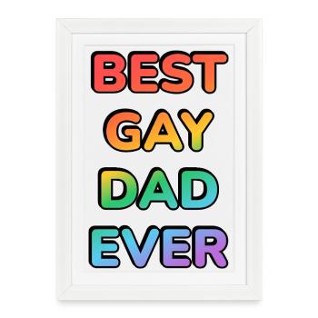 Meilleur père gay de tous les temps LGBT Pride Rainbow Texte - Affiche encadrée (27 × 37 cm) - blanc - Devant