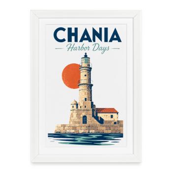 Journées du port de Chania Crète Voyage en Grèce Vacances Moi - Affiche encadrée (27 × 37 cm) - blanc - Devant