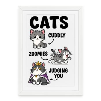Cat Moods Cuddly Zoomies Judging You Funny Cat Art - Framed poster (27 × 37 cm) - white - Front