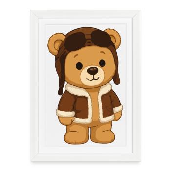 Pilote Bear en veste de vol - Affiche encadrée (27 × 37 cm) - blanc - Devant