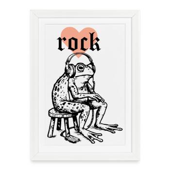 T-shirt grenouille écoutant de la musique rock - Affiche encadrée (27 × 37 cm) - blanc - Devant