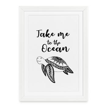 Tortue « Emmenez-moi dans l’océan » - Affiche encadrée (27 × 37 cm) - blanc - Devant