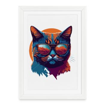 Rebel Paws: Retro Cat T-Shirt Art - Framed poster (27 × 37 cm) - white - Front