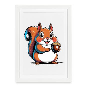 Mignon imprimé écureuil avec gland - Affiche encadrée (27 × 37 cm) - blanc - Devant