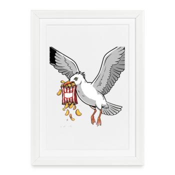 Seagull with Chips Snack Design - Framed poster (27 × 37 cm) - white - Front