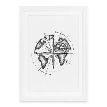 Map monde  - Affiche encadrée (27 × 37 cm) - blanc - Devant