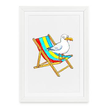 Seagull on colorful beach chair - Framed poster (27 × 37 cm) - white - Front
