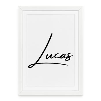 Lucas Name Design - Typographie personnalisée - Affiche encadrée (27 × 37 cm) - blanc - Devant