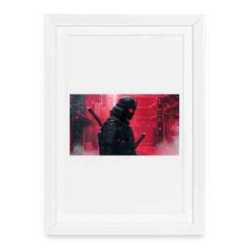 Samouraï Futuriste Noire - Affiche encadrée (27 × 37 cm) - blanc - Devant