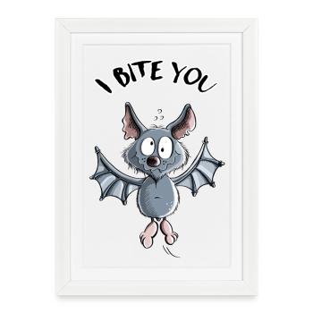 I Bite You Fledermaus - Comic - Gerahmtes Poster (27 × 37 cm) - Weiß - Vorne