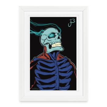 Flaming skeleton in a cape - Framed poster (27 × 37 cm) - white - Front