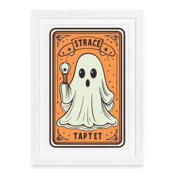 Carte de Tarot Fantôme avec Bâton - Affiche encadrée (27 × 37 cm) - blanc - Devant