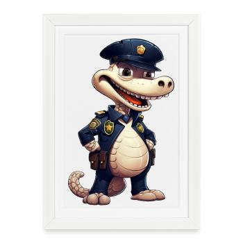Police Crocodile - Affiche encadrée (27 × 37 cm) - blanc - Devant
