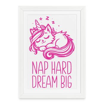 Nap Hard Dream Grand Chat Licorne Endormi - Affiche encadrée (27 × 37 cm) - blanc - Devant