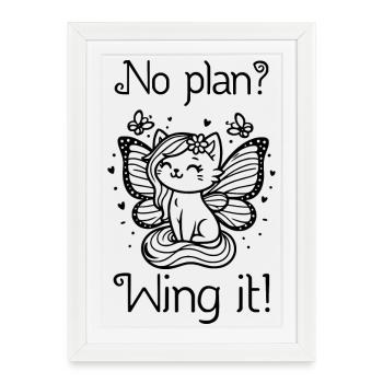 No plan? Wing it! Winged Cat (black) - Framed poster (27 × 37 cm) - white - Front