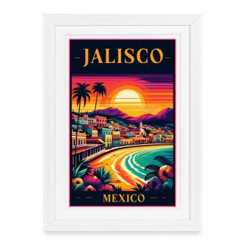 Design de coucher de soleil à Jalisco, au Mexique - Affiche encadrée (27 × 37 cm) - blanc - Devant