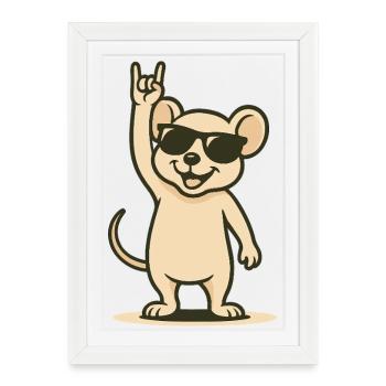 Bébé souris à bascule avec lunettes de soleil - Affiche encadrée (27 × 37 cm) - blanc - Devant