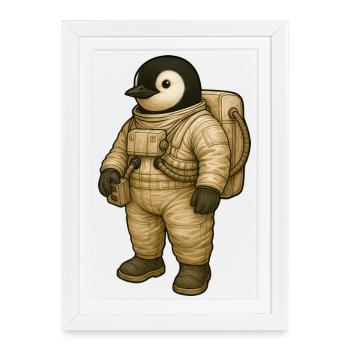 Cute Penguin Astronaut in Space Adventure - Framed poster (27 × 37 cm) - white - Front
